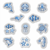 Diepblauwe Zeevaart Gestreepte Zeeleven Stickerbla Sticker (Voorkant)