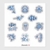 Diepblauwe Zeevaart Gestreepte Zeeleven Stickerbla Sticker (Vel)