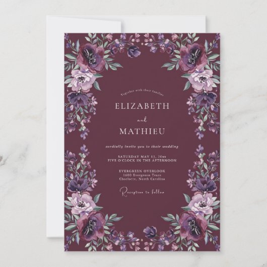 Diepe Amethist Dahlia Bruiloft Kaart (Voorkant)