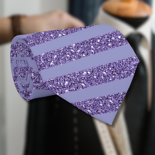 Diepe Amethist Glitter Horizontale Strepen Stijl Stropdas