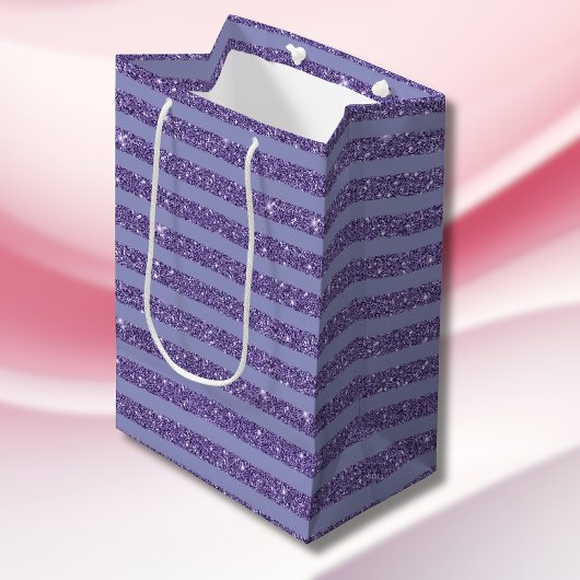 Diepe Amethist Glitter Stijl Horizontale Strepen Medium Cadeauzakje