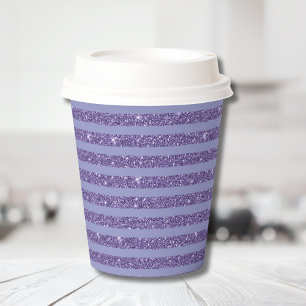 Diepe Amethist Glitter Stijl Horizontale Strepen  Papieren Bekers