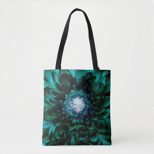 Diepe Aqua Blauwe Bloem Tote Tas (Voorkant)
