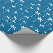 Diepe aqua en witte palmbomen cadeaupapier (Hoek)