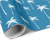 Diepe aqua en witte palmbomen cadeaupapier (Rol Hoek)