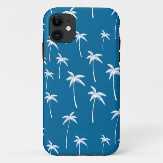 Diepe aqua en witte palmbomen Case-Mate iPhone case (Achterkant)