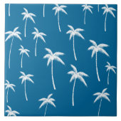 Diepe aqua en witte palmbomen tegeltje (Voorkant)