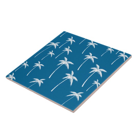 Diepe aqua en witte palmbomen tegeltje (Zijkant)