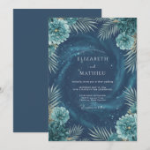Diepe Aqua Kosmische Eucalyptus Bruiloft Kaart (Voorkant / Achterkant)