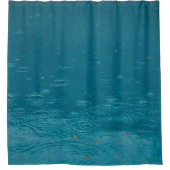 Diepe Aqua regendruppels en bladeren Douchegordijn (Voorkant)