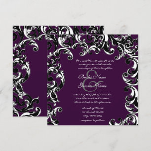 Diepe Aubergine & Zwarte Elegante Trouwuitnodiging Kaart