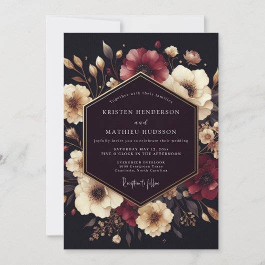 Diepe Bes Florale Romantische Bruiloft Kaart (Voorkant)