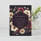 Diepe Bes Florale Romantische Bruiloft Kaart (Staand voorkant)