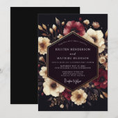 Diepe Bes Florale Romantische Bruiloft Kaart (Voorkant / Achterkant)