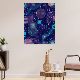 Diepe Blauwe Dromen Abstracte Kunst Poster