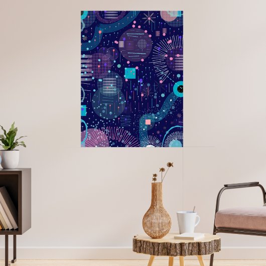 Diepe Blauwe Dromen Abstracte Kunst Poster (Woonkamer 3)