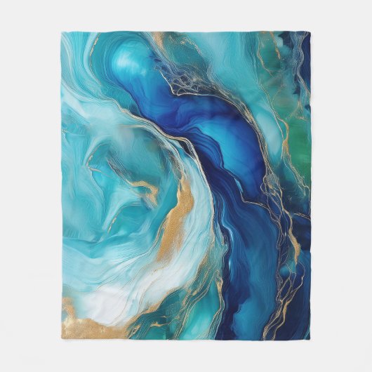 Diepe Blauwe Echos: Abstracte Kunst van de Oceaan Fleece Deken (Voorkant)