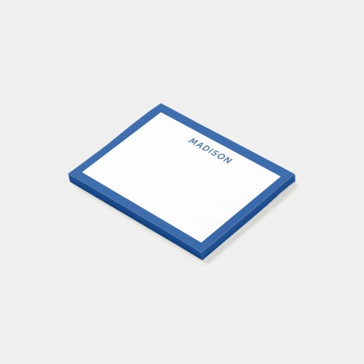 Diepe blauwe grens Moderne monogram naam Post-it® Notes (Schuin)