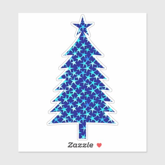 Diepe blauwe kerstboom met sterren sticker (Vel)