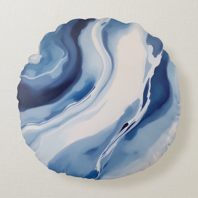 Diepe Blauwe Marmer Rond Kussen (Voorkant)