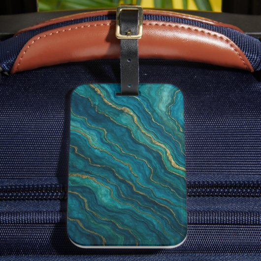 Diepe Blauwe Oceaan Marmer Agate Textuur Bagagelabel (Voorkant Insitu 2)