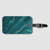Diepe Blauwe Oceaan Marmer Agate Textuur Bagagelabel (Voorkant (horizontaal))