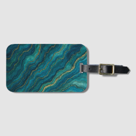 Diepe Blauwe Oceaan Marmer Agate Textuur Bagagelabel