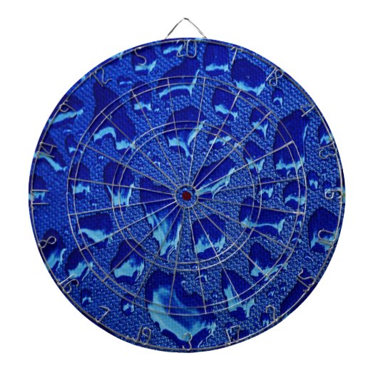 Diepe blauwe waterdruppels dartbord (Voorkant)