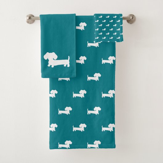 Diepe Blauwgroen Dachshund, uit drie stukken besta Bad Handdoek (Insitu)
