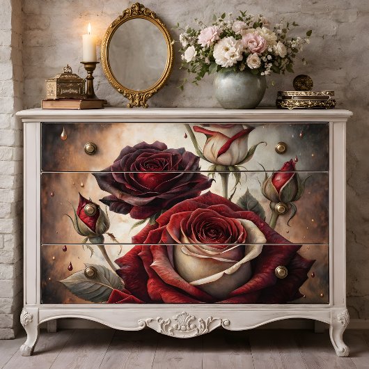 Diepe Bloemige Rode Rozen Decoupage Tissuepapier