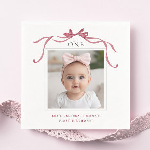 Diepe Blush Roze Strik 1e Verjaardag Foto Servet