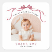 Diepe Blush Roze Strik Verjaardag Bedankt Vierkante Sticker (Voorkant)