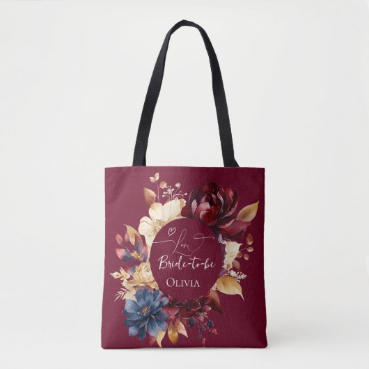 Diepe bordeauxrode bloemige bruiloft tote bag (Voorkant)
