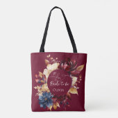 Diepe bordeauxrode bloemige bruiloft tote bag (Achterkant)