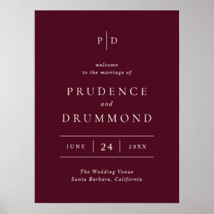 Diepe bordeauxrode elegante klassieke huwelijks we poster