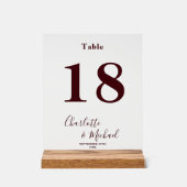Diepe bordeauxrode elegante trouwtafel nummer acryl bord (Voorkant)