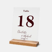 Diepe bordeauxrode elegante trouwtafel nummer acryl bord (Hoek)