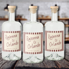 Diepe bordeauxrode strepen Retro minimalistische t Likeurfles Etiket