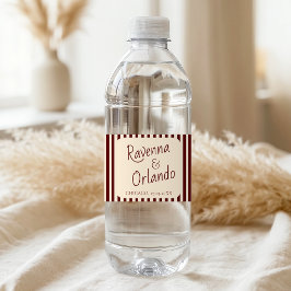 Diepe bordeauxrode strepen Retro minimalistische t Waterfles Etiket