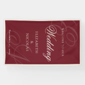 Diepe bordeauxrood monogram kalligrafie bruiloft w spandoek (Horizontaal)