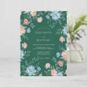 Diepe bos ranunculus eucalyptus bruiloft kaart (Staand voorkant)