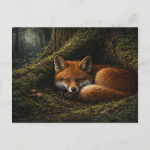 Diepe bos slaap Rode Vos Kunst Postkaart