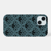 Diepe bosgroene botanische folk bloem kunst iPhone 15 case (Achterkant horizontaal)