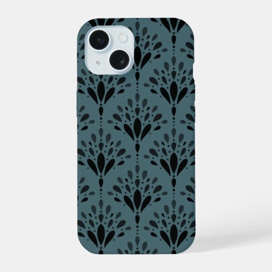 Diepe bosgroene botanische folk bloem kunst iPhone 15 case (Achterkant)
