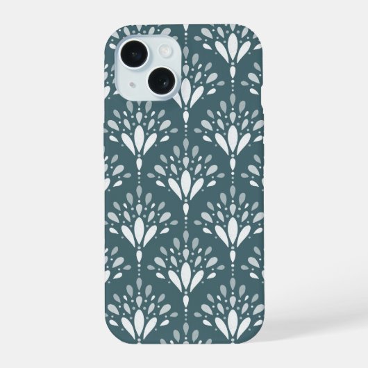 Diepe bosgroene botanische folk bloemkunst iPhone 15 case (Achterkant)