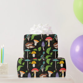 Diepe Bosmagie: Kleurrijk Paddenstoelen Patroon Cadeaupapier