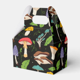 Diepe Bosmagie: Kleurrijke Paddenstoelen op Zwart Bedankdoosjes