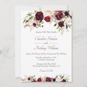 Diepe Bourgogne Bloemen Huwelijk met RSVP Kaart (Voorkant)