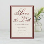 Diepe Bourgogne Landgoed Formeel Script Foto Bruil Save The Date (Staand voorkant)
