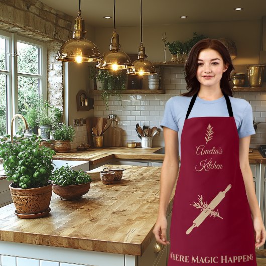 Diepe Bourgogne met Bord Gold Rolling Pin en Herb Schort